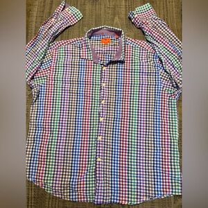 TALLIA Multicolor Gingham Button-Down Shirt - Blue Green Red Purple Brown